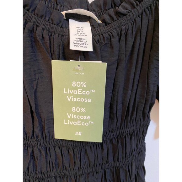 H&M Black Puff Sleeve Long Maxi Dress Sz. XS (NWT) Off Shoulder, Short Sleeve - Picture 9 of 9